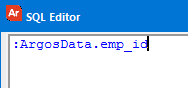 S Q L Editor with the variable argos data emp i d entered in the text field.